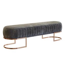 "Gray velvet upholstered bed bench with copper feet - Blender 3D model in the bed category."