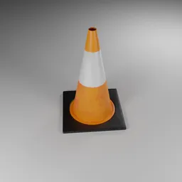 Highly detailed Blender 3D model of an orange and white traffic cone with realistic textures and shading.