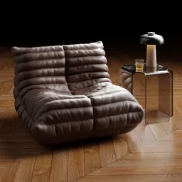 Leather Armchair and Side Table Brown