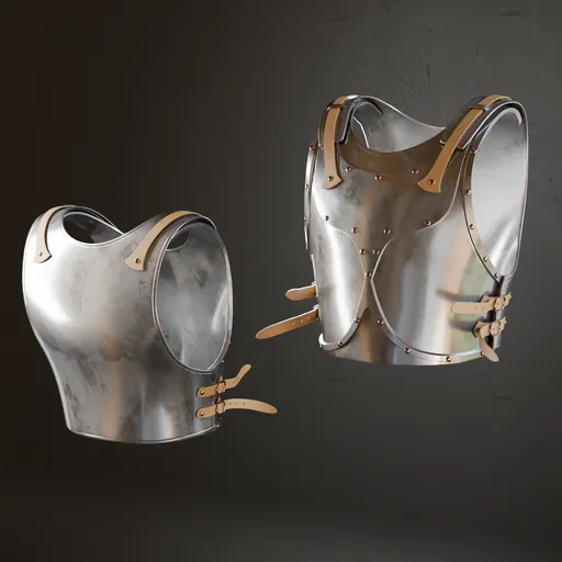 Detailed low poly 3D model of medieval armor with realistic textures, suitable for Blender subdivision.