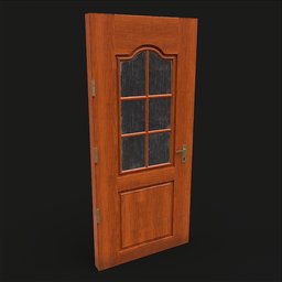 Detailed wooden interior door 3D model with glass window, optimized for Blender rendering and game integration.