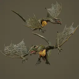 Rigged Green Fantasy Dragon-Game Ready