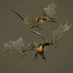 Rigged Green Fantasy Dragon-Game Ready