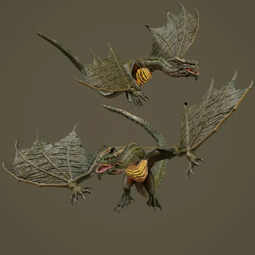 Rigged Green Fantasy Dragon-Game Ready