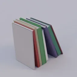 Stacked colorful book 3D models for Blender library assets, ideal for virtual shelving and scene building.