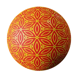 High-quality PBR 3D material with embossed red and golden floral design for Blender textures.