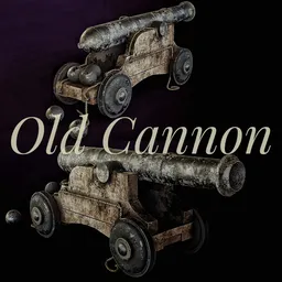 "High-quality historic military 3D model of an old cannon with wheels, available in 2K, 1K, and 512 resolutions for easy use. Created with Blender 3D by Mac Conner. Perfect for game development, animation, and visualization projects."