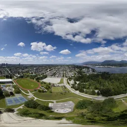 Aerial City Sunny Cloudy Day