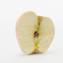 "Highly realistic and detailed Blender 3D model of a Half Apple with a photogrammetry scan and procedural adjustments. Perfect for PBR rendering and compatible with Blender software. Enhance your projects with this top-quality 3D model of a bicolor apple, complete with a bite taken out."