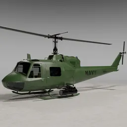 Detailed 3D model of a military helicopter with realistic textures, ready for Blender rendering.