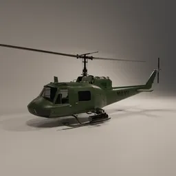 Detailed 3D model of a military helicopter with realistic textures, ready for Blender rendering.
