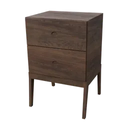 Modern wooden nightstand with drawers 3D model, detailed 2K textures, optimized for Blender rendering.