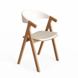 3D rendered Horn chair with wooden frame and white upholstered seating, compatible with Blender 3D.