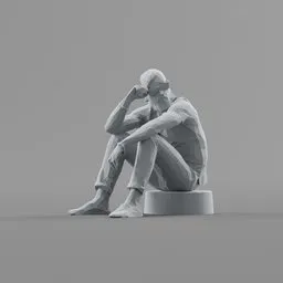 Lowpoly male siitng on pavement