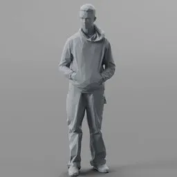 3D Blender model of a stylized low-poly teenager, ideal for architectural visualization and game design.