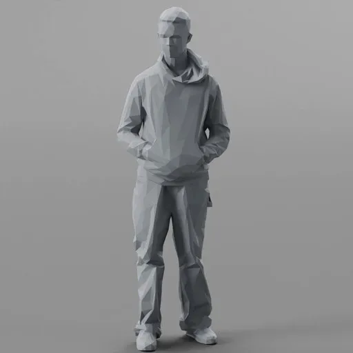 3D Blender model of a stylized low-poly teenager, ideal for architectural visualization and game design.