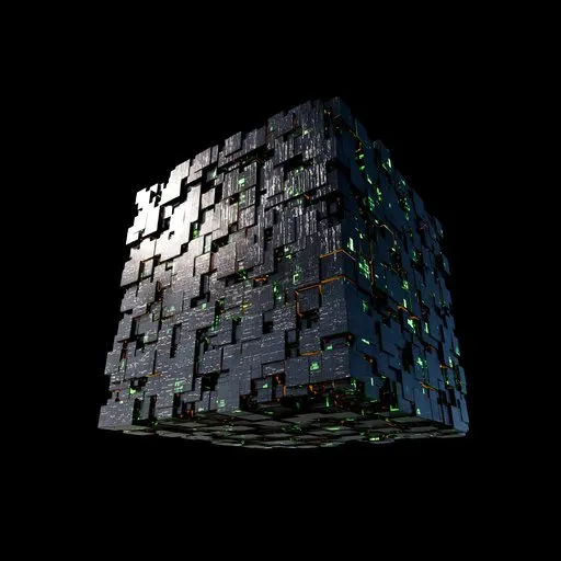 SciFi Cube Spaceship (Incl. Geometry Nodes Modifier and Material)