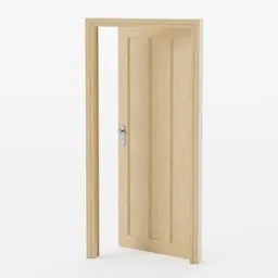 Realistic wooden 3D model door with frame, compatible with Blender, showcasing classic design, ready for digital interiors.