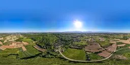 Sunlit expansive farmland scenery HDR for lighting and rendering in 3D scenes.