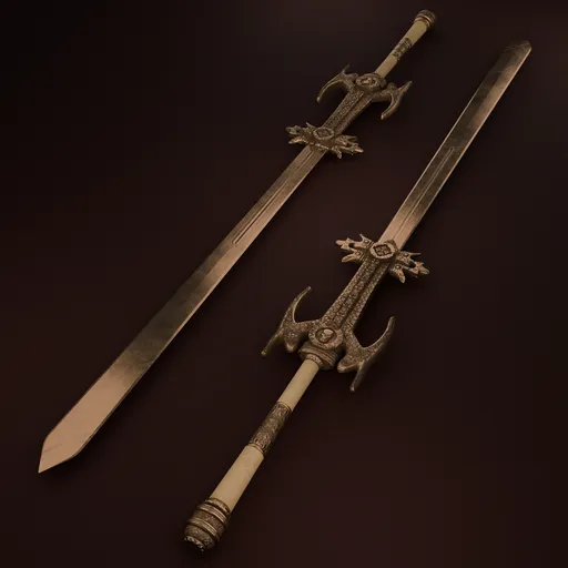 Highly detailed 3D greatsword with intricate designs, perfect for Blender rendering and game assets.
