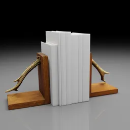 "Get organized with this natural bookholder, featuring a bookend and book with a bird on it. Created in Blender 3D and rendered on Unreal 3D, this study piece boasts thin antlers, ivory and copper accents, and a clamp style spine with jagged edges by artist Pamphilus. Perfect for literature lovers, this bookholder sits on an angular dynamic white rock floor and is framed by a brimstone and white border frame with a bended forward design."