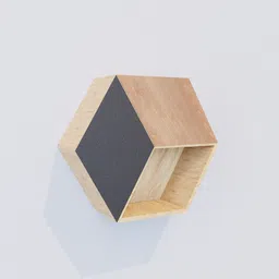 Detailed wooden hexagon shelf 3D model with textured surfaces suitable for Blender rendering.