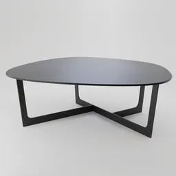 Detailed 3D model of a modern metal coffee table with unique geometric legs, ready for Blender rendering.