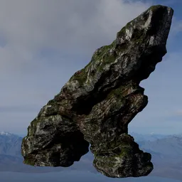 Green Moss Rugged Rock Formation