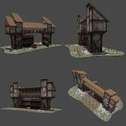 Detailed medieval gatehouse 3D model with textures, created in Blender, suitable for game and historic visualization.