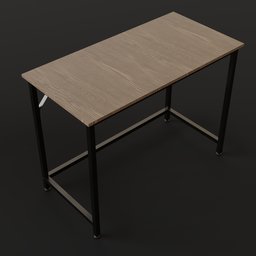 "Industrial style wooden writing desk with black steel frame, perfect for modern workspaces. Rendered in UE5 with detailed texture and available on BlenderKit. Designed for both office and home use."