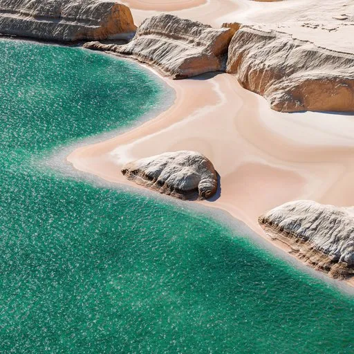 Realistic 3D-rendered desert coastline with turquoise waters, ideal for creative design in Blender.