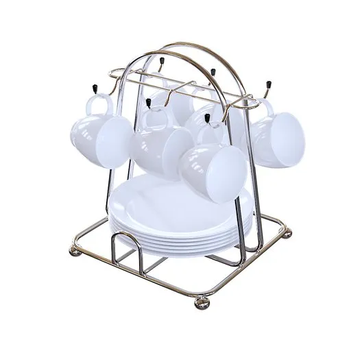 Realistic Blender 3D model of a metal cup holder and coffee cups suitable for kitchen renderings.