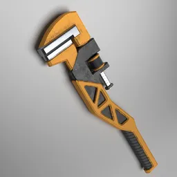 "Scifi Worn Industrial Wrench Tool - 3D Model for Blender 3D: A visually striking wrench with biomechanical details, inspired by Arnold Brügger and horde3d. This 3D model features a large handle on a gray surface, enhanced with exaggerated textures and demolition-themed elements. Perfect for industrial utility and sci-fi projects in Blender 3D."