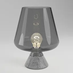 Detailed 3D rendering of a modern dark glass table lamp for Blender modeling, showcasing reflective surfaces and lighting.