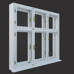 "Double casement window from 1890 - a functional and realistic 3D model for Blender 3D. Sized at 1850x1700 mm, inspired by John Henry Lorimer and John Skinner Prout designs. Features wooden trim and all details, including cranks and bumpers."