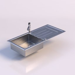Detailed 3D rendering of a stainless steel kitchen sink with faucet, optimized for Blender 3D designs.