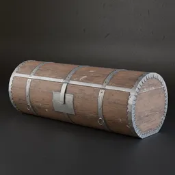 Detailed antique wooden chest 3D model with realistic metal straps, ready for gaming and animation.