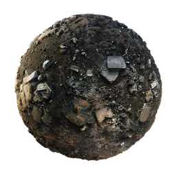 High-quality PBR texture of dirty ground with metallic debris for realistic 3D Blender material rendering.