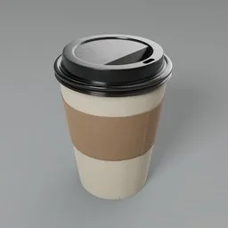 Realistic Blender 3D model of a disposable paper coffee cup with lid and sleeve.