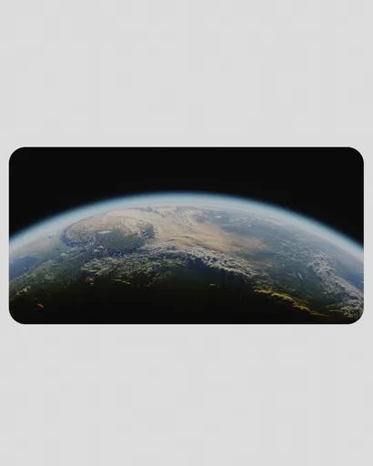 Detailed 3D render of a curved edge, large desk mousepad featuring an Earth motif suitable for Blender 3D projects.