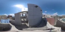 360-degree high-resolution urban HDR panorama featuring vivid blue skies and modern architectural structures for scene lighting.