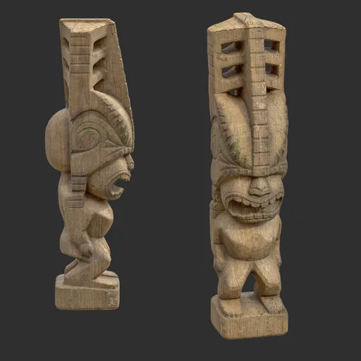 Tiki God Fanged Maw Statue Moss Wood