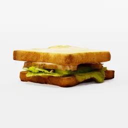 "3D model of a delicious turkey sandwich on toasted bread, created in Blender 3D using Cycles render engine. Perfect for all your food-related projects and inspired by the artwork of Euan Uglow and Sarah Lucas."