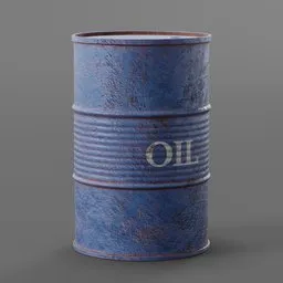 Rusted blue 3D oil barrel, detailed texture, compatible with Blender for industrial scene rendering.