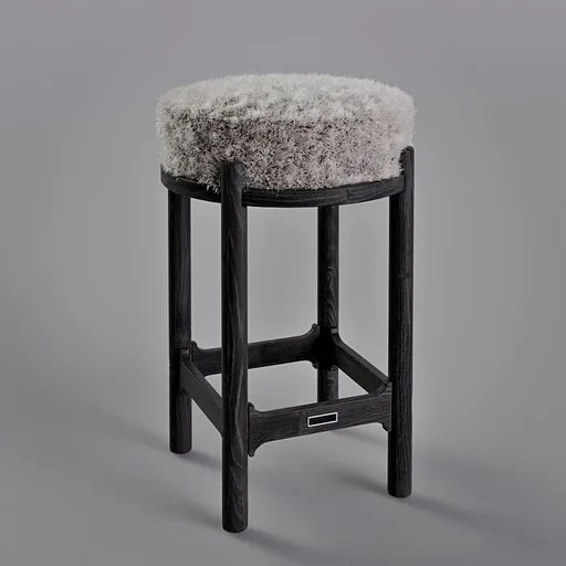 Fur black wood bar stool