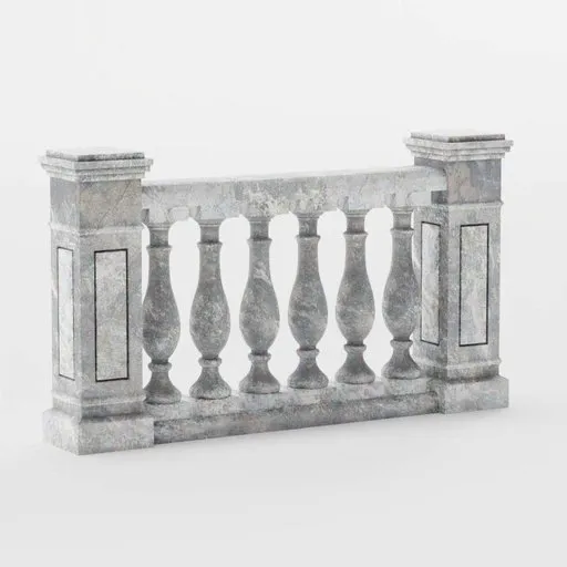 Detailed 3D model render of a classical stone balcony with intricate balusters, ideal for architectural visualization in Blender.