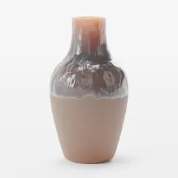 "3D Vase model in Blender 3D software, featuring a natural clay base and black glazed top half. Catalogued with a molten plastic look, this hyperrealistic vase showcases various refining techniques. Ideal for use in drawing projects."