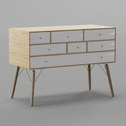 3D-rendered wooden sideboard cabinet with drawers for hallway, minimalist design, created in Blender.