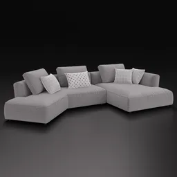 Highly detailed 3D fabric sectional sofa with chaise modeled for Blender with pillows and textures included.