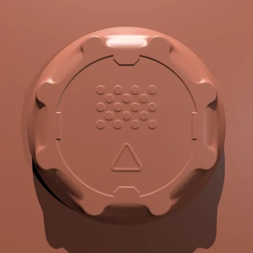 Greeble Cap Brush imprint on 3D model for Blender sculpting, showing geometric detailing capability.